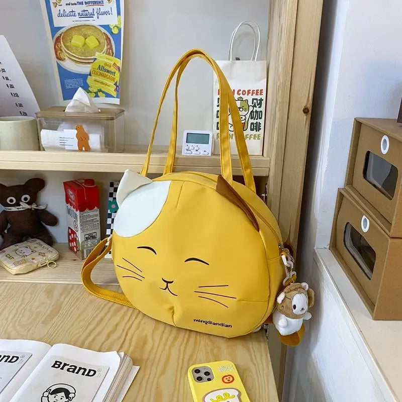 Cute Cat Tote Bag Large Capacity Round Cartoon Handbags Shoulder Bag Bags for Women Youth Fashion Sling Messenger Bag Purses Sac
