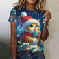 Cute Cat Women's T-Shirt Summer Round Neck Short Sleeved Clothing Christmas Gift Pullover Tops Fashions Animal Casual T-Shirts