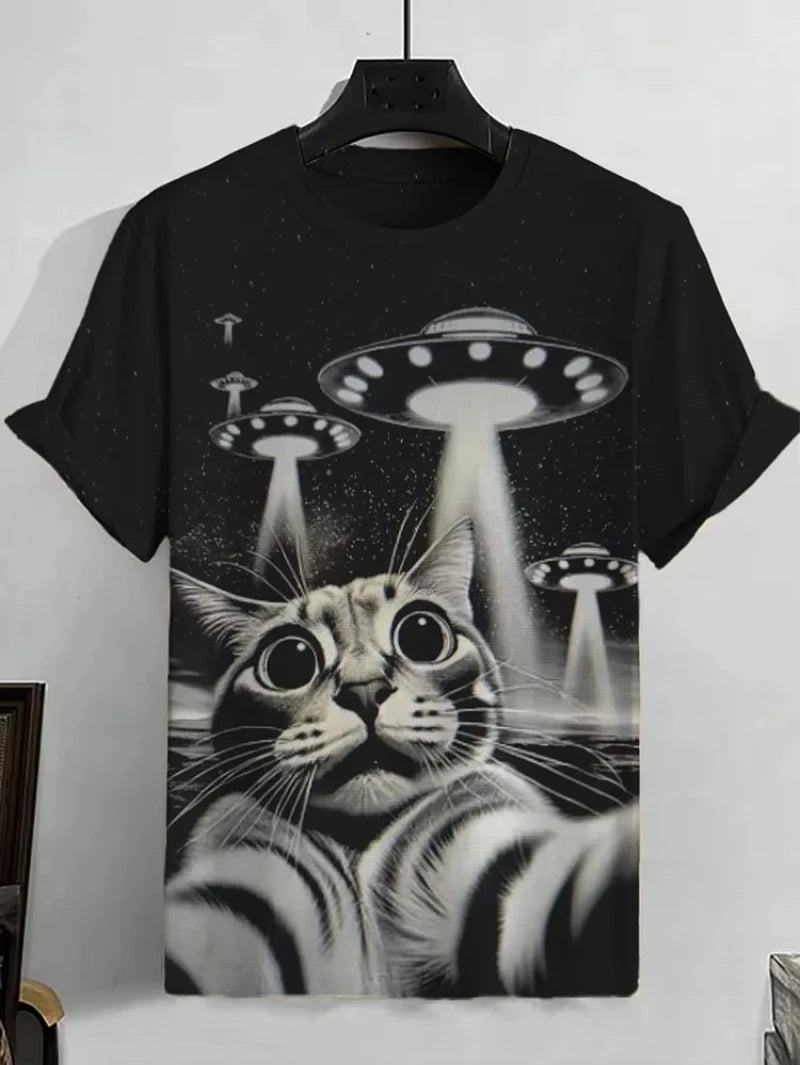 3D Print Funny Cat Graphic T Shirt Men Fashion Short Sleeve Tops O-Neck Tees Shirts Street Hip Hop Summer Casual Men's Clothing