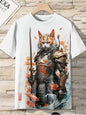 Japanese Style Samurai Cat Graphic T Shirt For Men Causal 3D Printed O Neck Short Sleeve Tees Outdoor Oversize Men Clothing Tops
