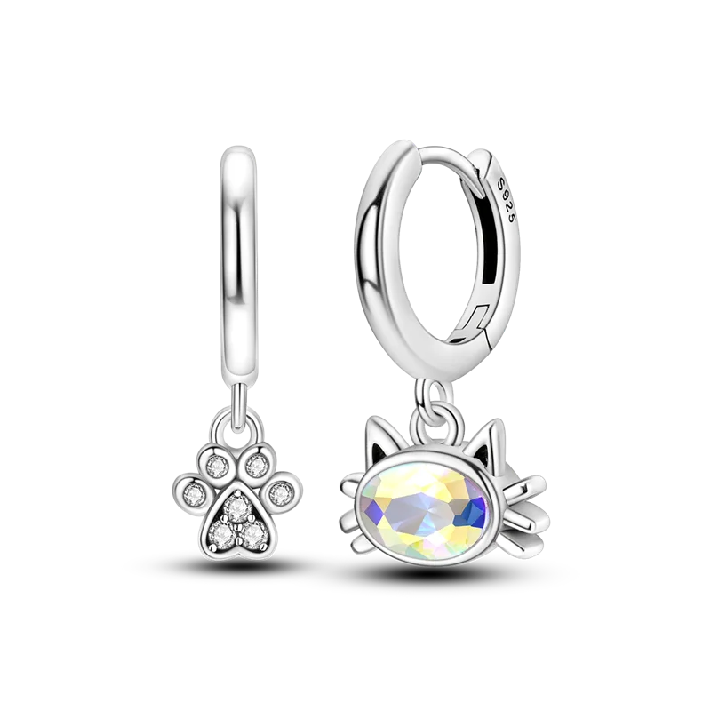 925 Sterling Silver Elegant Cute Cat Animal Ear Jewelry Party Wedding Jewelry Zircon Stone Earring Hoop Earrings for Women