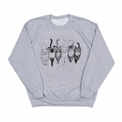 Six Cat Graphic Sweatshirt Hoodies Autumn Winter Cute Women Clothing Long Sleeve Pullove Top Outfits