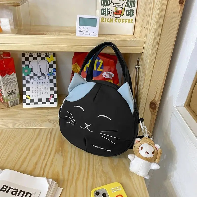 Cute Cat Tote Bag Large Capacity Round Cartoon Handbags Shoulder Bag Bags for Women Youth Fashion Sling Messenger Bag Purses Sac