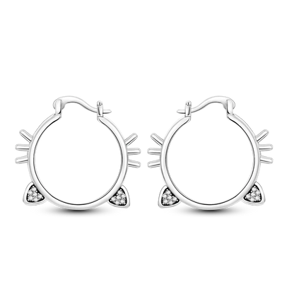 925 Sterling Silver Elegant Cute Cat Animal Ear Jewelry Party Wedding Jewelry Zircon Stone Earring Hoop Earrings for Women