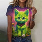 Cute Cat Women's T-Shirt Summer Round Neck Short Sleeved Clothing Christmas Gift Pullover Tops Fashions Animal Casual T-Shirts