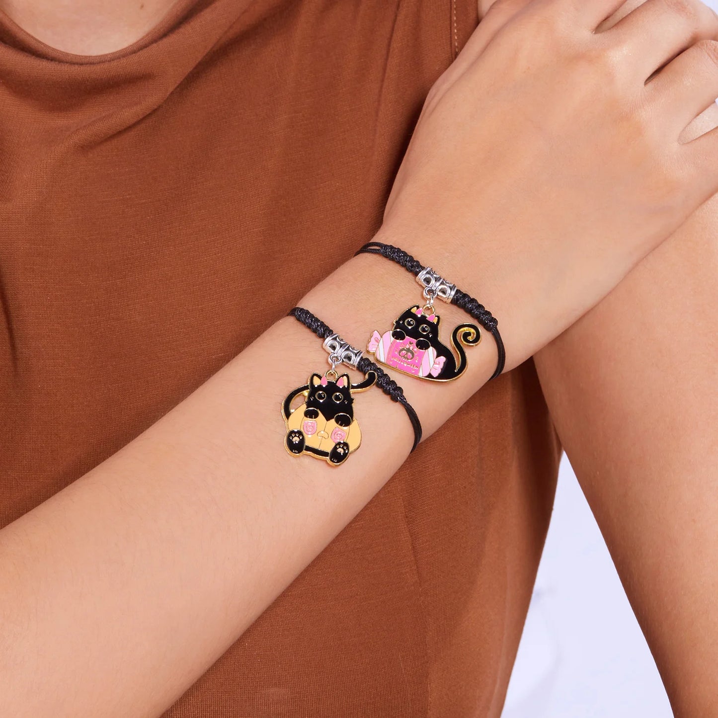 Cute Halloween Theme Braided Bracelet for Women Men Exquisite Black Cat Handmade Adjustable Bracelet Trendy Jewelry Gifts