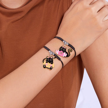 Cute Halloween Theme Braided Bracelet for Women Men Exquisite Black Cat Handmade Adjustable Bracelet Trendy Jewelry Gifts