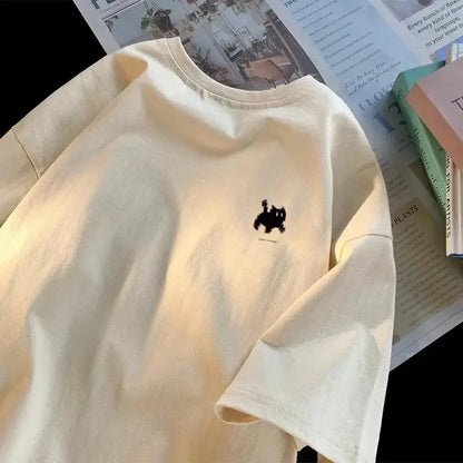 Cute Cat Print Women Round Neck Short Sleeve Cute Tops Cartoon Print Top Trendy Fashion Women Clothing Graphic T Shirts