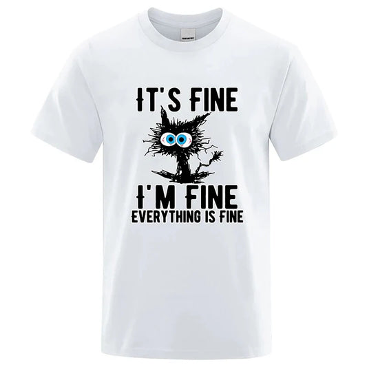 Men's High Quality T-shirt 100% Cotton Funny Cool Cat Printed T-shirt Casual Men's Short Sleeve T-shirt for Men T-Shirt Male Top