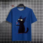 Japanese Ukiyo-E Cute Cat Pattern Round Neck Men's Short Sleeved Daily Oversized T-Shirt Harajuku Y2k T-Shirt T-Shirt Men Top