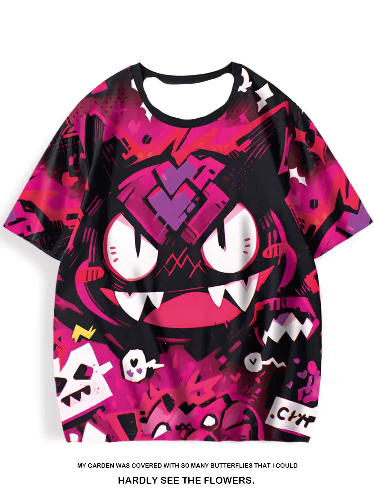 Cartoon printed short-sleeved T-shirt men's loose plus size shirt cartoon around half sleeve thin trend student T-shirt