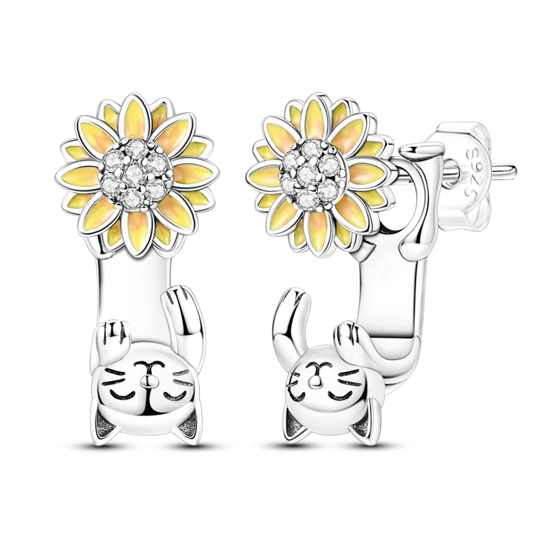 925 Sterling Silver Elegant Cute Cat Animal Ear Jewelry Party Wedding Jewelry Zircon Stone Earring Hoop Earrings for Women