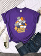 Womany Cats Gathered In The Printing Woman Tshirt Leisure Creativity T Shirt Summer Newtop Crewneck Breathable Woman T Shirts