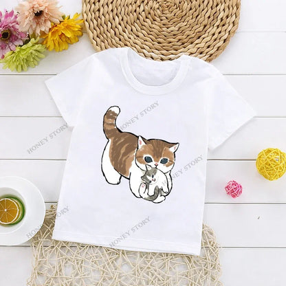 Cats Kids T Shirt Personalized Cartoon Cat Print Fashion Children's T-shirt Short Sleeve Children's Summer Boys Clothes Tops Tee
