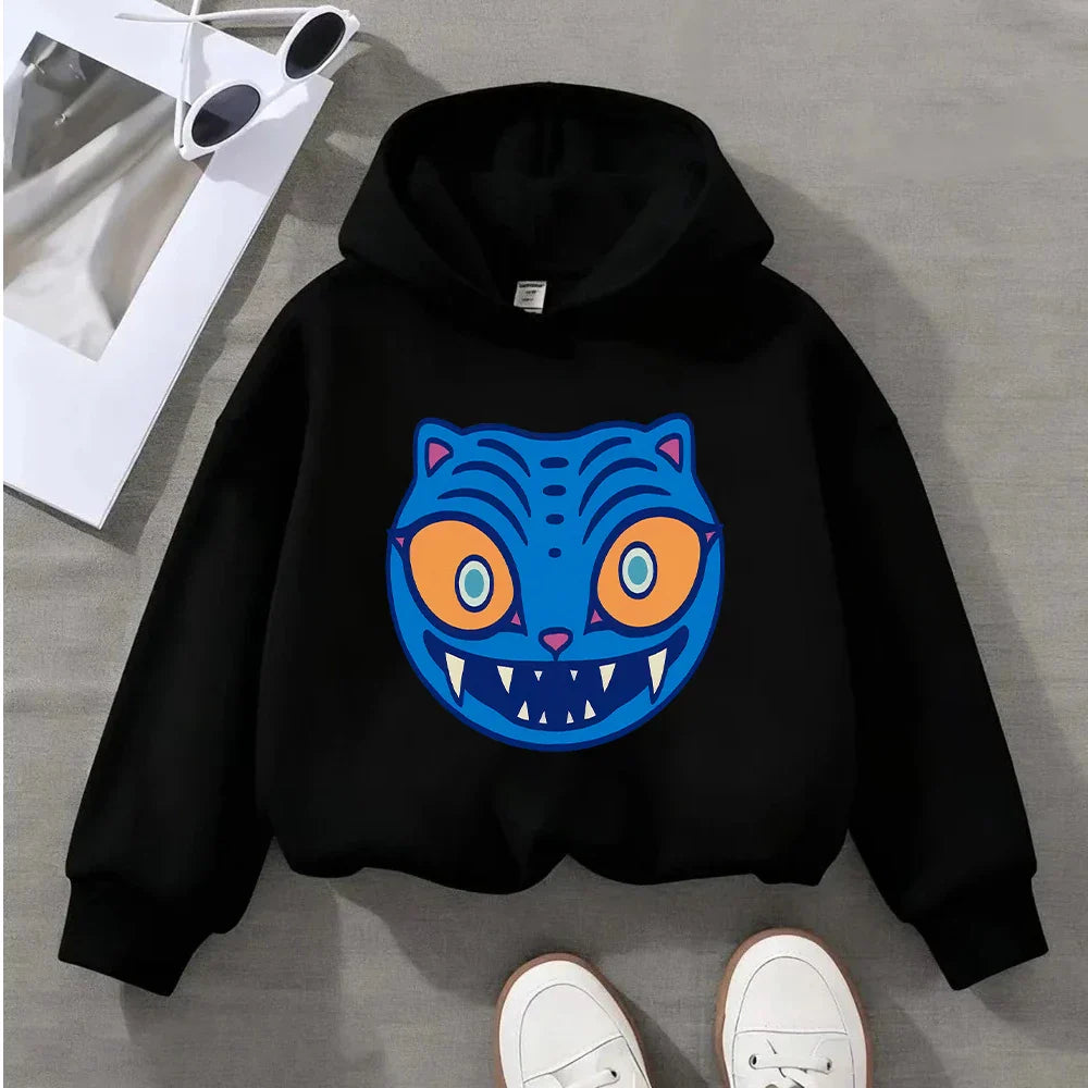 Kids' Sweatshirt Cute Blue Cat Face Print Toddler Pullover Long Sleeve Cotton Casual Top for Boys Girls 2-8Y