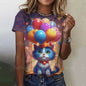 Cute Cat Women's T-Shirt Summer Round Neck Short Sleeved Clothing Christmas Gift Pullover Tops Fashions Animal Casual T-Shirts