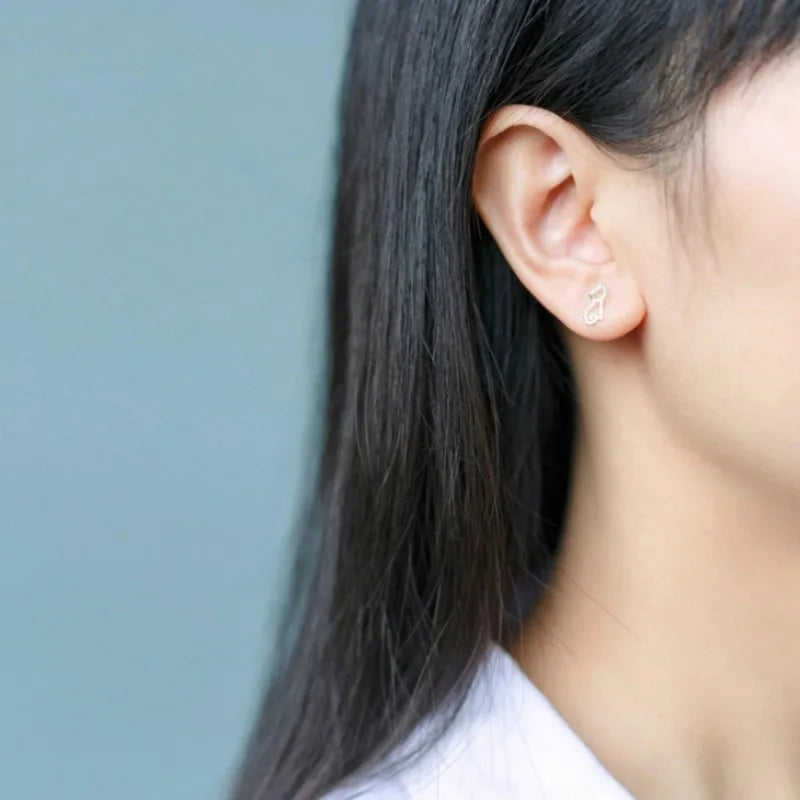 925 sterling silver Cat Stud Earrings for Women Elegant Wedding Jewelry pendientes mujer Brincos