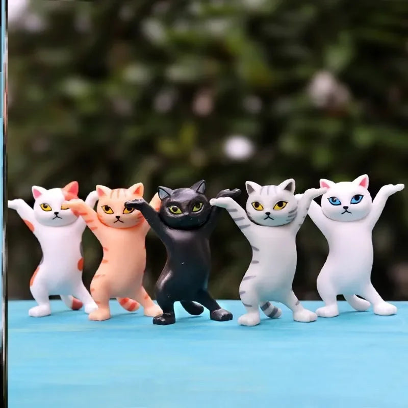 5 PCs Dancing Cat Figure Decoration Animation Cat Model Fashion Toy Enchanting Cat Capsule Toy Doll Cake Decoration