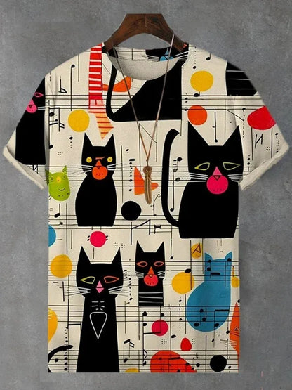 Funny Men's Animal Cat Printed T Shirt Short Sleeved Tees Tops 3D Print O-Neck Shirts Party Summer Casual Men's Clothing Apparel