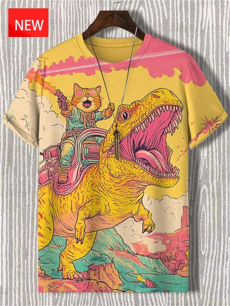 Men's Funny Animal Cat Print T-Shirt 3D Print Short Sleeve T-Shirt Top New In Oversized O-Neck T-Shirt For Men Streetwear
