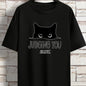 JUDGING YOU SILENTLY' Cat Print Loose T-shirt, Women Short Sleeve Crew Neck Tops, Casual Clothing for Spring Summer