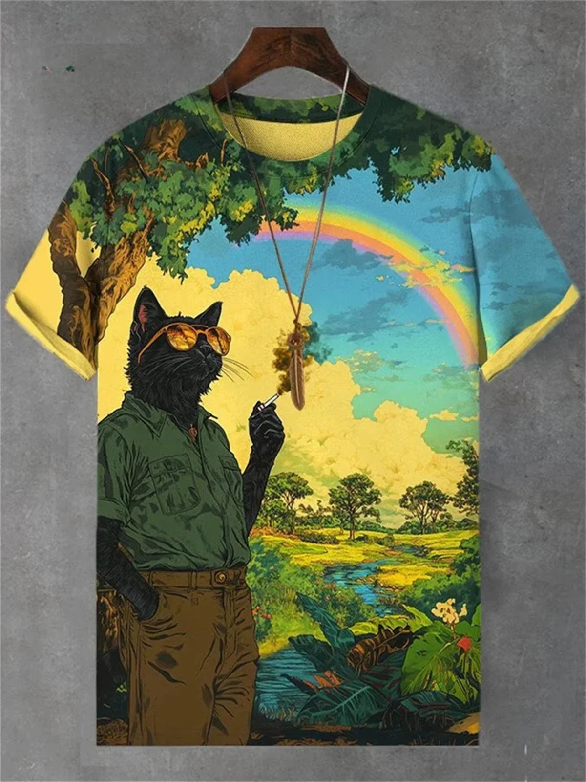 Cat Pattern Men T-Shirt 3D Print Funny Animal Short Sleeve T-Shirt Oversized Top Loose and Comfortable Halloween Atmosphere