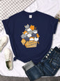 Womany Cats Gathered In The Printing Woman Tshirt Leisure Creativity T Shirt Summer Newtop Crewneck Breathable Woman T Shirts