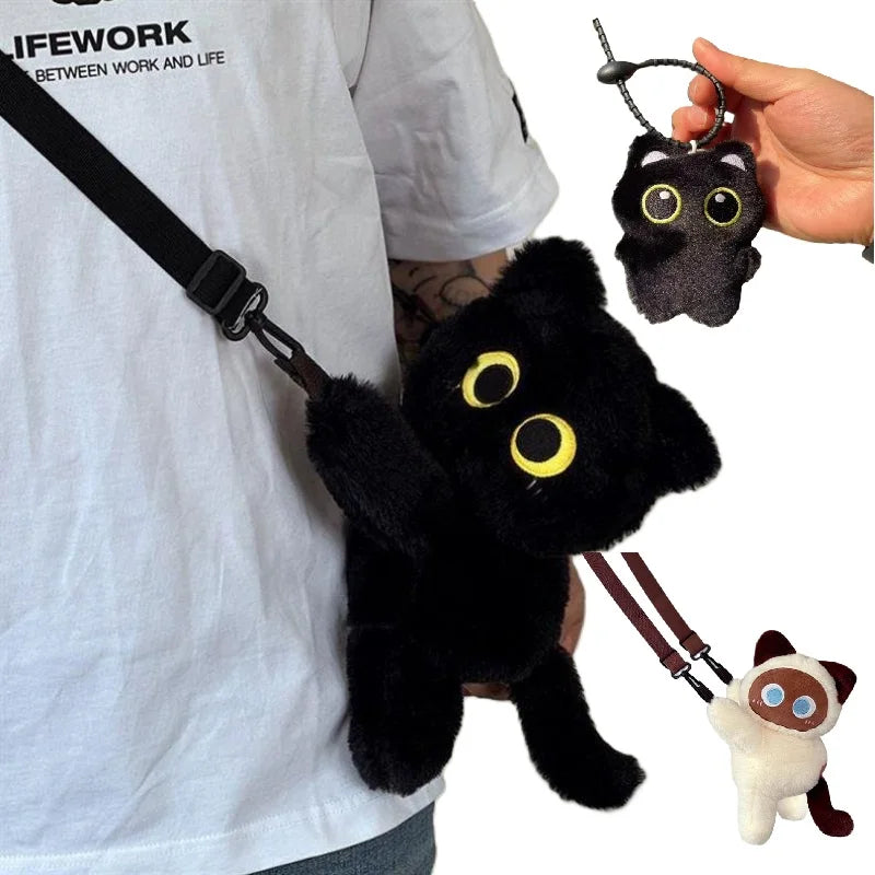 Kawaii Black Cat Plush Fashion Bag Cute Doll Fur Shoulder Bag Women Crossbody Bag Phone Coin Purse Case Gift for Girlfriend