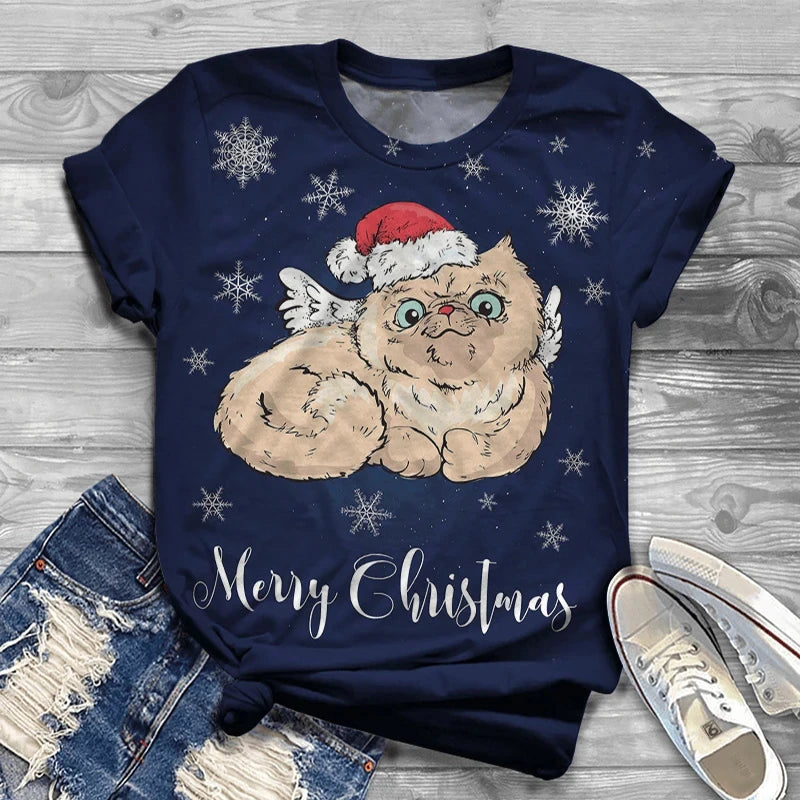 3D Printed Lovely Cat T Shirts For Women Casual Clothing Short Sleeve Tops Tshirts Streetwear Loose Oversized Breathable Tees