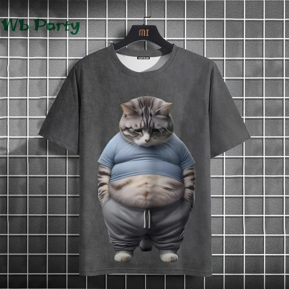 Cat Print T-shirts for Men Casual Short Sleeved Tee Oversized Mens Clothing Men's Funny T-shirt Animal Print Graphic T shirts