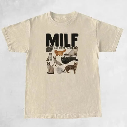 MILF Man I Love Felines Women Funny Meme T Shirt Casual Short Sleeve Cat Lover Tshirt Female