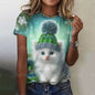 Cute Cat Women's T-Shirt Summer Round Neck Short Sleeved Clothing Christmas Gift Pullover Tops Fashions Animal Casual T-Shirts