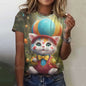 Cute Cat Women's T-Shirt Summer Round Neck Short Sleeved Clothing Christmas Gift Pullover Tops Fashions Animal Casual T-Shirts