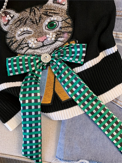 2026 Femali Cat Embroidered Knitted Cami Top Women Y2K Sleeveless Crop Top For Spring & Summer Women's Clothing