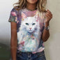 Cute Cat Women's T-Shirt Summer Round Neck Short Sleeved Clothing Christmas Gift Pullover Tops Fashions Animal Casual T-Shirts