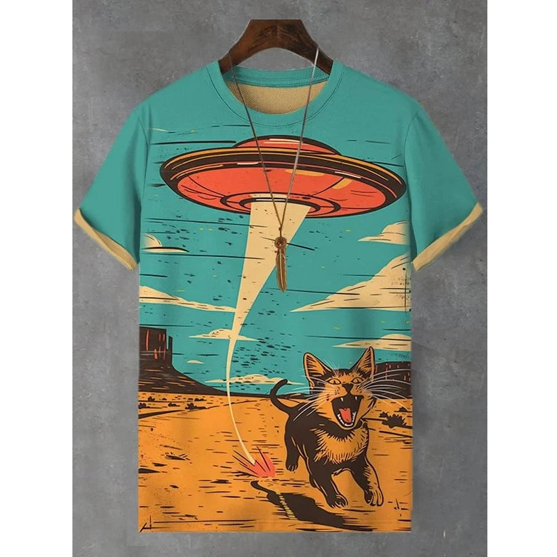 Unisex 2025 T Shirt Men Women Vintage Cartoon Cat 3d Printed T Shirts For Casual Fashion Funny Shirt Tops Tees Male Clothing 6xl