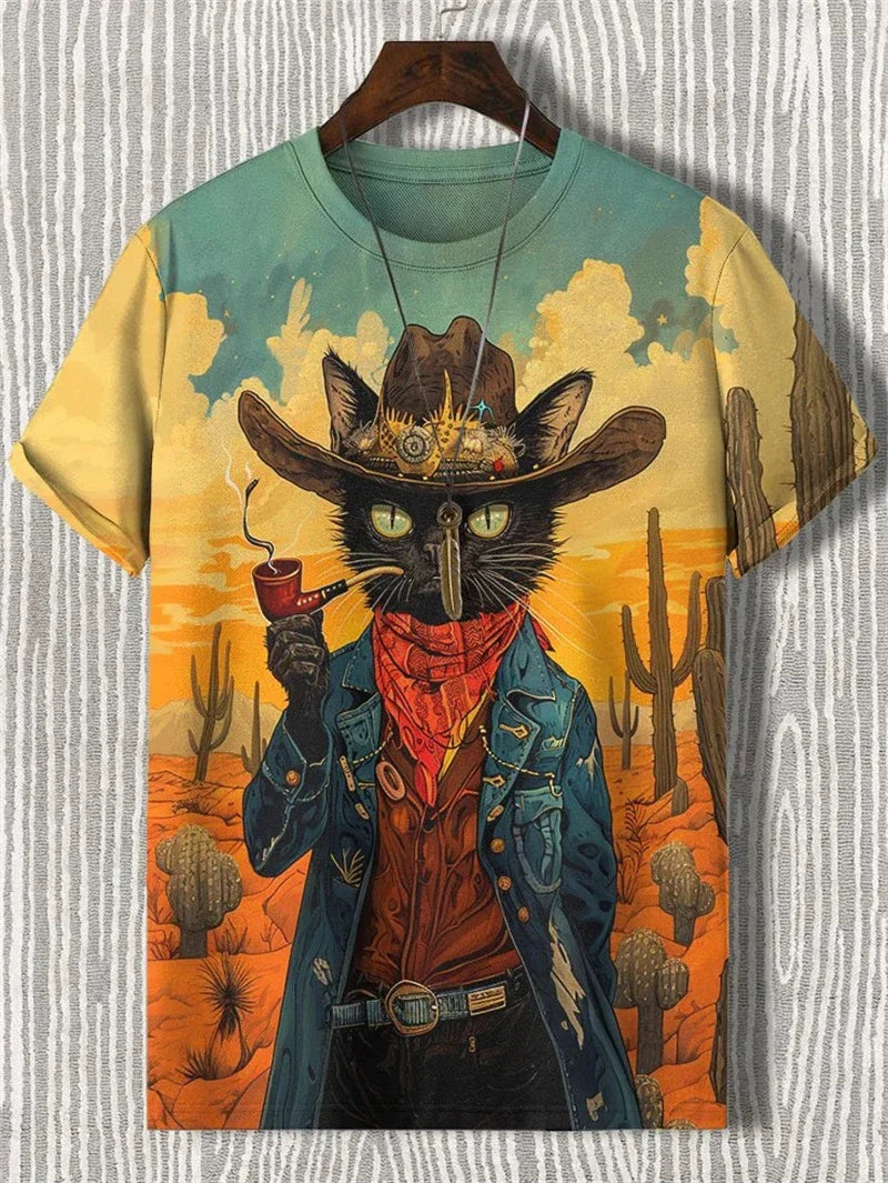 Funny Cat Graphic T Shirts For Men Fashion Summer Short Sleeve Crew Neck 3D Printed Kids T-shirts Casual Oversized Harajuku Tees