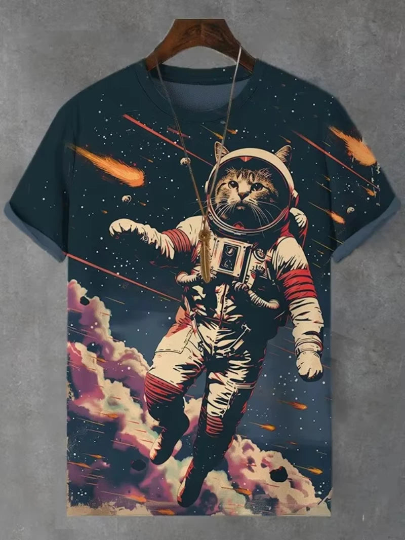 3D Print Funny Cat Graphic T Shirt Men Fashion Short Sleeve Tops O-Neck Tees Shirts Street Hip Hop Summer Casual Men's Clothing