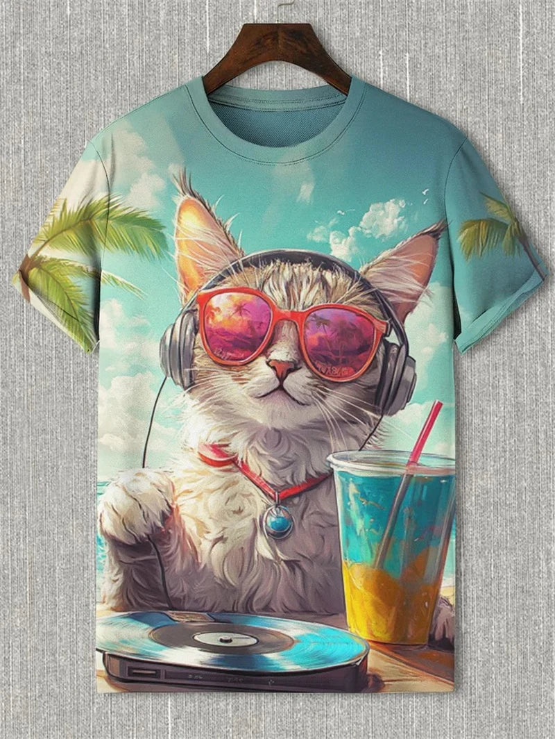 Funny Cat Graphic T Shirts For Men Fashion Summer Short Sleeve Crew Neck 3D Printed Kids T-shirts Casual Oversized Harajuku Tees