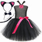 Black Cat Costume for Girls Carnival Party Fancy Dress Up Clothes Outfit Toddler Kids Halloween Tutu Dress Animal Kitty Costumes