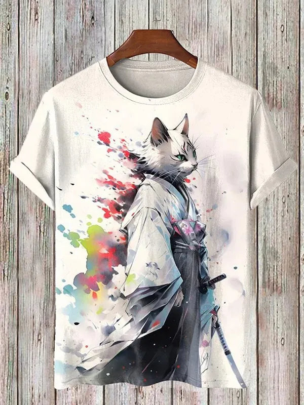 Funny Men's Animal Cat Printed T Shirt Short Sleeved Tees Tops 3D Print O-Neck Shirts Party Summer Casual Men's Clothing Apparel