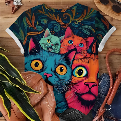 Summer personalized cute cat pattern daily casual versatile women's short sleeved T-shirt
