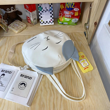 Cute Cat Tote Bag Large Capacity Round Cartoon Handbags Shoulder Bag Bags for Women Youth Fashion Sling Messenger Bag Purses Sac