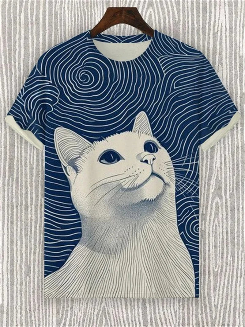 Fashion Cat 3D Printed T Shirts For Men Summer Casual Crew Neck Cats Graphic Short Sleeve T-shirt Trend Streetwear Oversized Tee