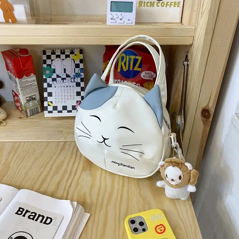 Cute Cat Tote Bag Large Capacity Round Cartoon Handbags Shoulder Bag Bags for Women Youth Fashion Sling Messenger Bag Purses Sac