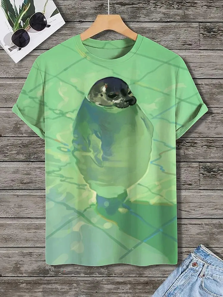 Funny Men's Animal Cat Printed T Shirt Short Sleeved Tees Tops 3D Print O-Neck Shirts Party Summer Casual Men's Clothing Apparel