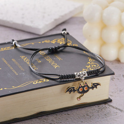 Cute Halloween Theme Braided Bracelet for Women Men Exquisite Black Cat Handmade Adjustable Bracelet Trendy Jewelry Gifts