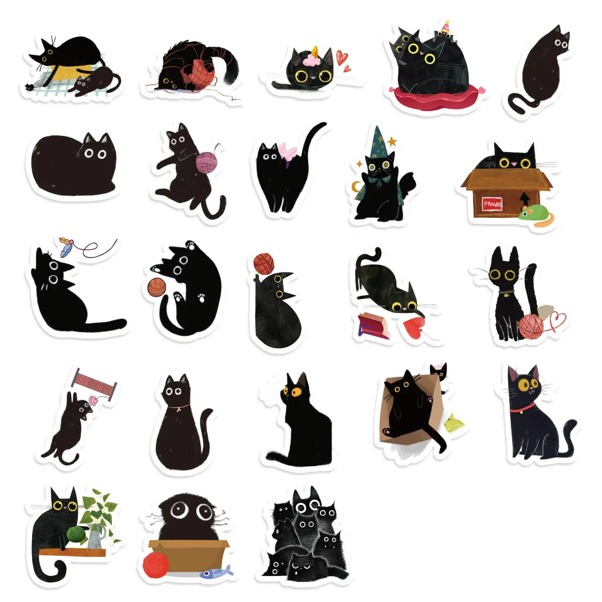 Etori Life 46pcs PVC Cute Cartoon Japanese Black Cat Pattern Student DIY Cups,Scrapbooks,Laptops Decoration Stickers