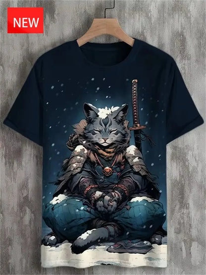 Men's Funny Animal Cat Print T-Shirt 3D Print Short Sleeve T-Shirt Top New In Oversized O-Neck T-Shirt For Men Streetwear