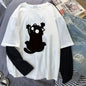 Fashion Breathable Loose Casual Round-Neck WomenT-shirt Creative Cat Pattern Printing Top Harajuku Aesthetics Vintage Gothic Tee